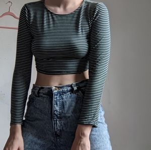 Striped Green Crop Top Long Sleeves